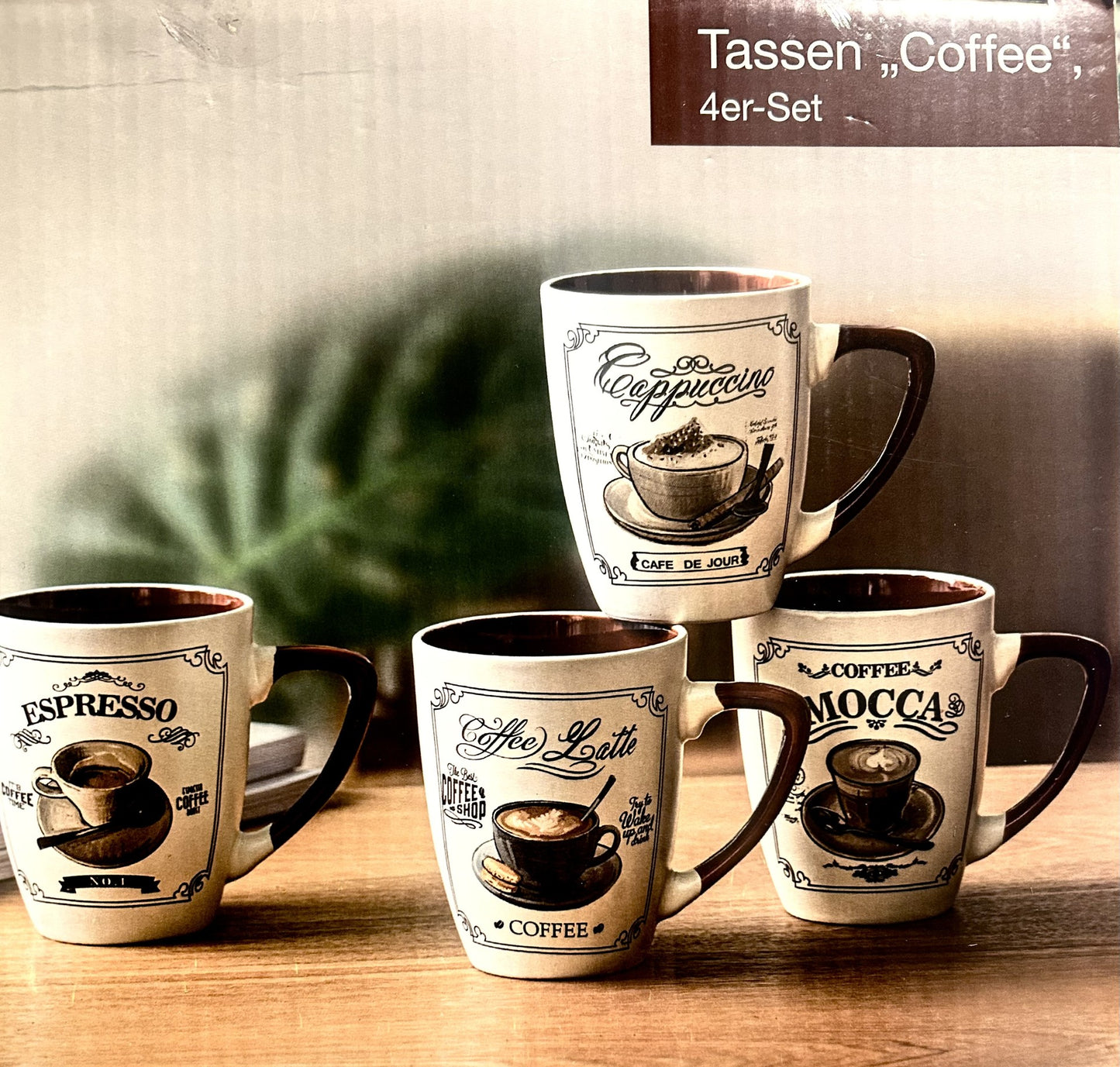 Tassen "Coffee" 4er-Set Nostalgie Optik