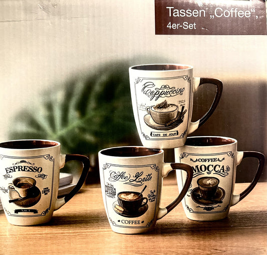Tassen "Coffee" 4er-Set Nostalgie Optik